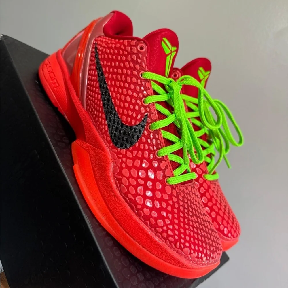 Nike Kids Red Sneakers with Neon Green Laces